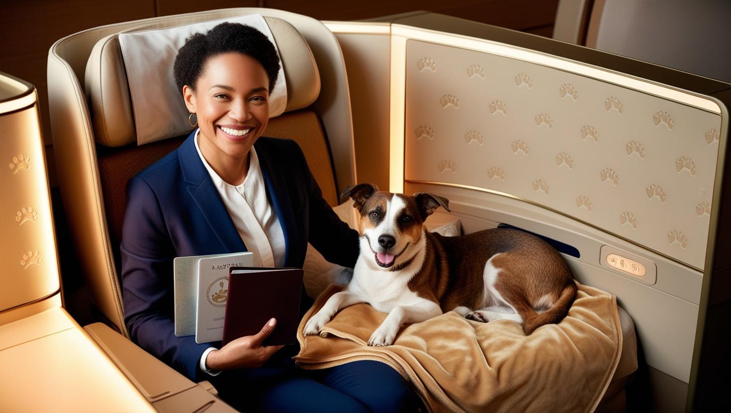 Pet parent in first-class with dog